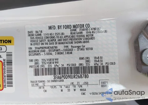 2018 Ford Fusion Titanium from USA, damaged, VIN 3FA6P0D90JR268780